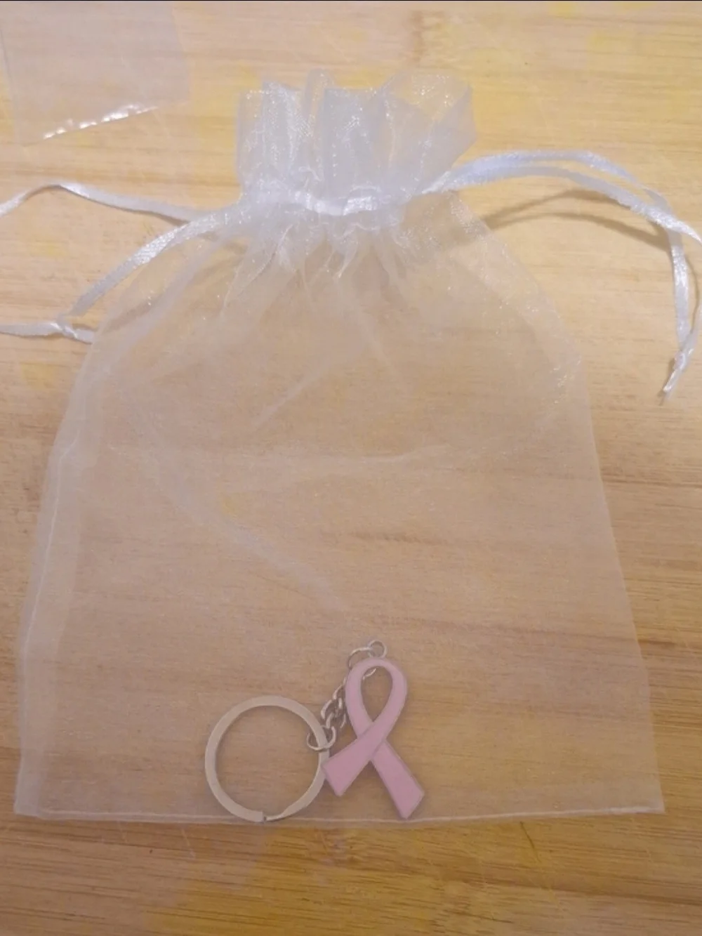 Pink Breast Cancer Awareness Symbol Keychain - Silver Tone